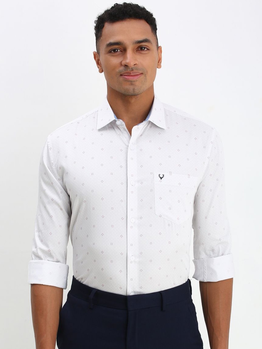 

Allen Solly Men Spread Collar Micro Ditsy Printed Cotton Slim Fit Formal Shirt, White