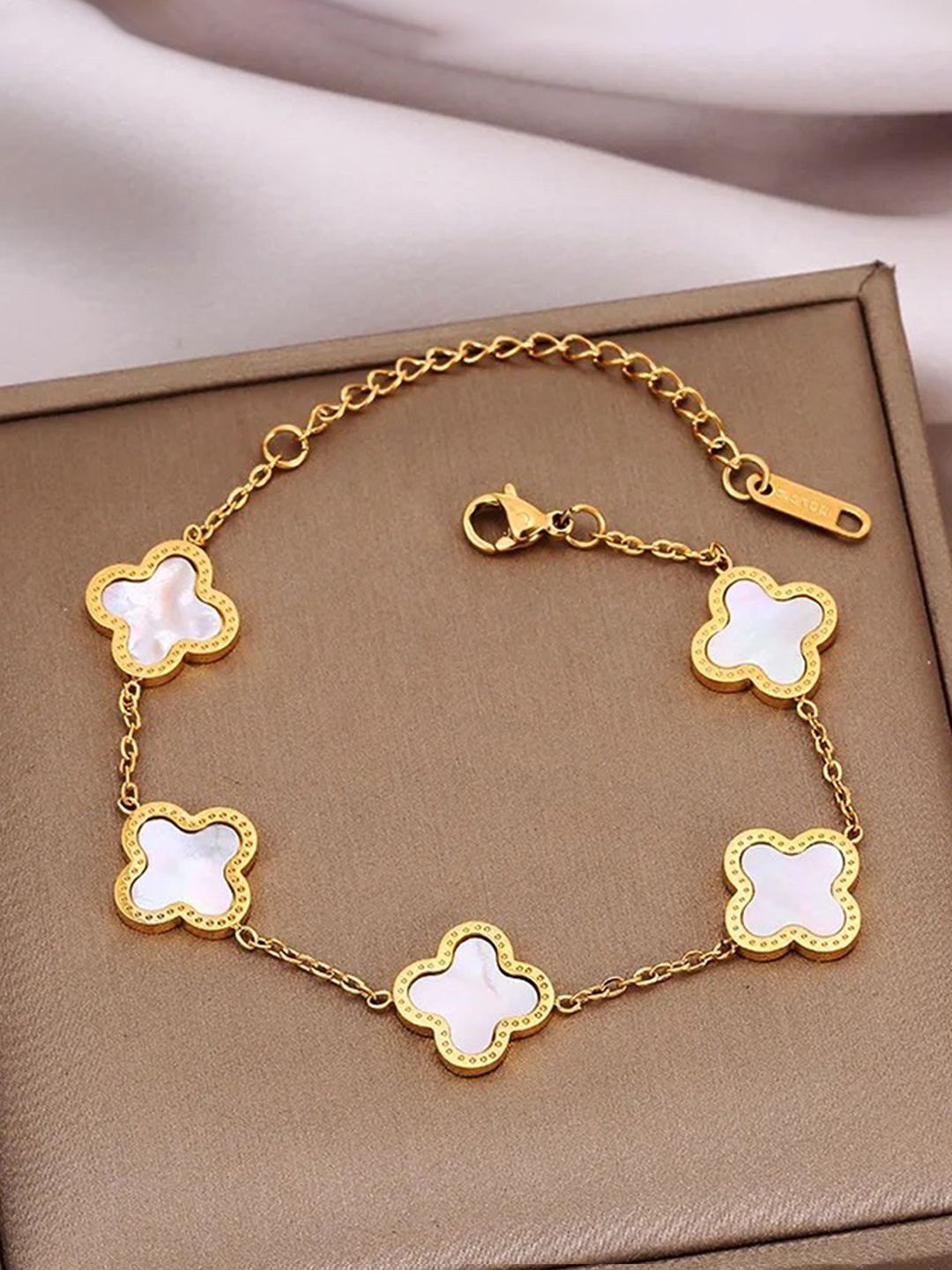 

Designs & You Gold Plated Stainless Steel White Link Bracelet