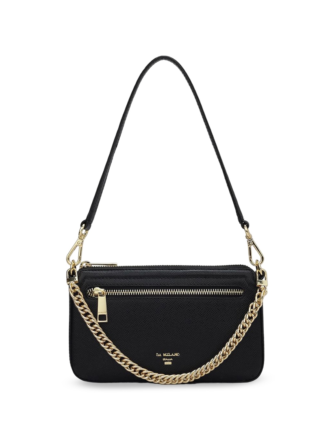 

Da Milano Textured Leather Structured Shoulder Bag, Black