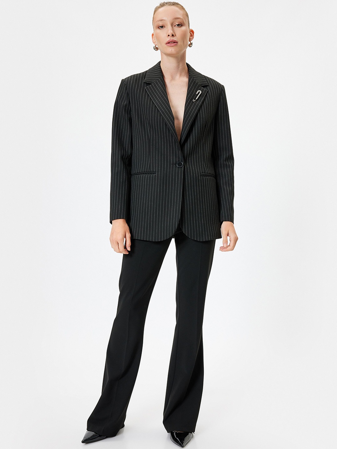 

Koton Women Striped Bomber Jacket, Black