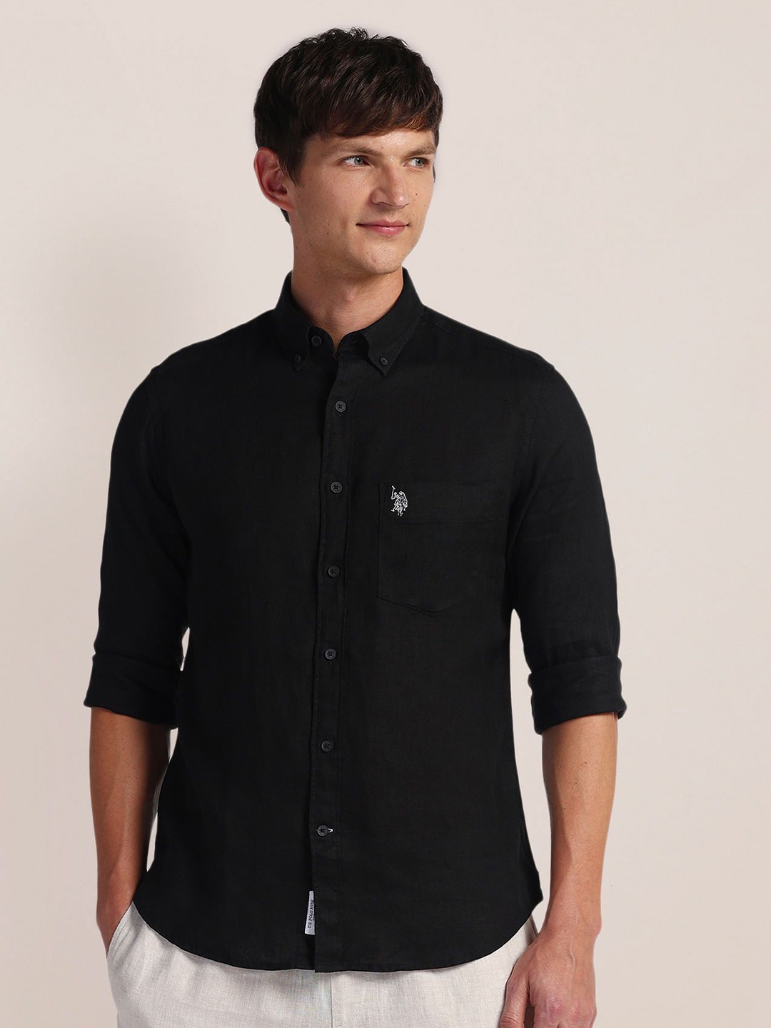 

U.S. Polo Assn. Men Classic Button-Down Collar Solid Cotton Casual Shirt, Black