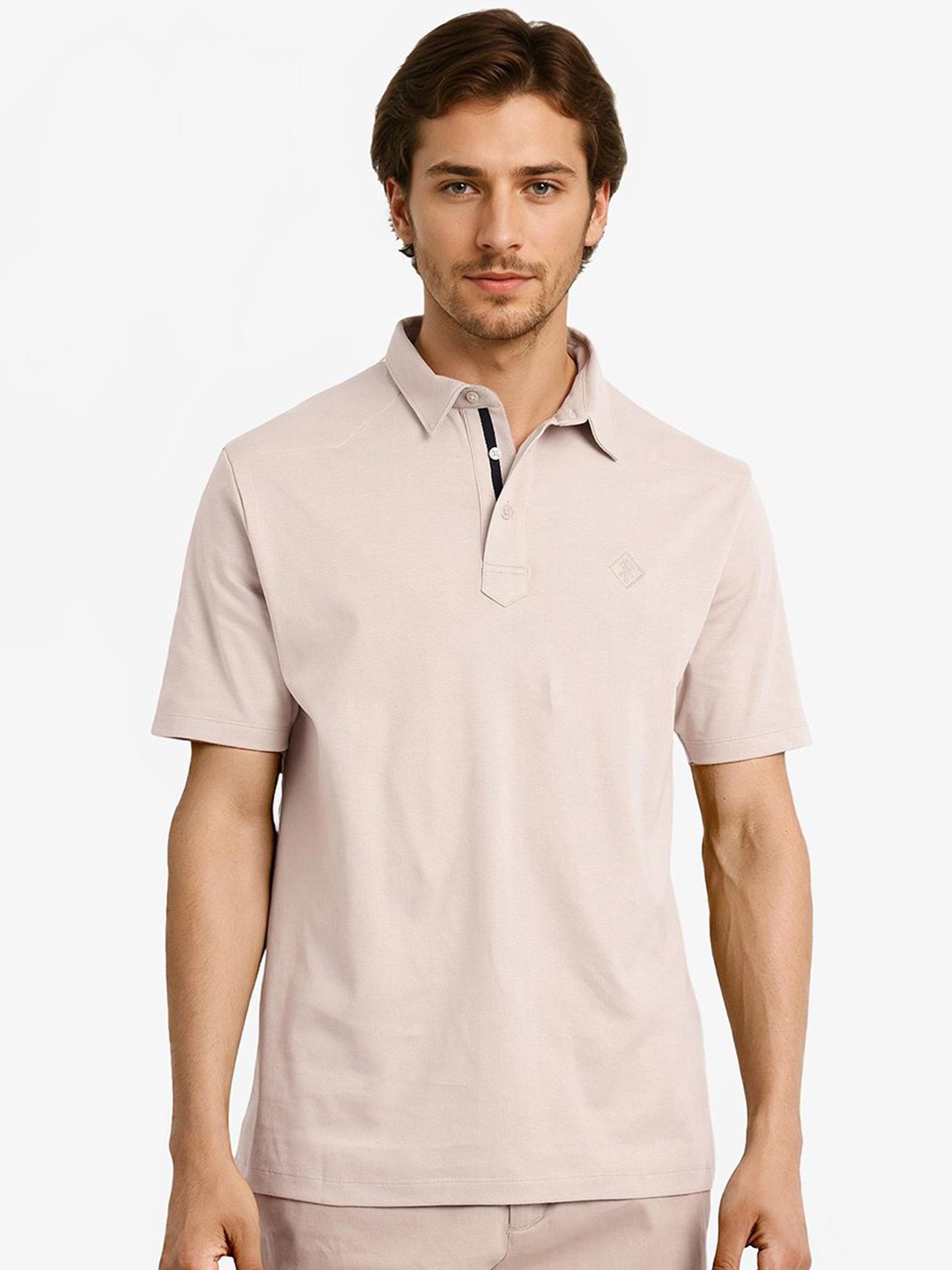 

RARE RABBIT Men Solid Polo Collar Cotton T-shirt, Beige