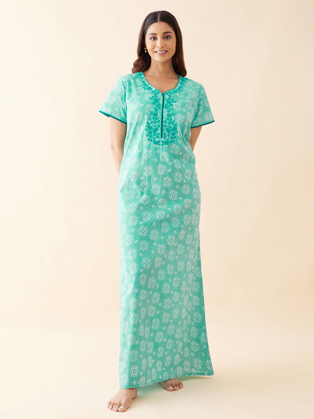 

Maybell pure cotton floral print Printed Maxi Nightdress, Blue