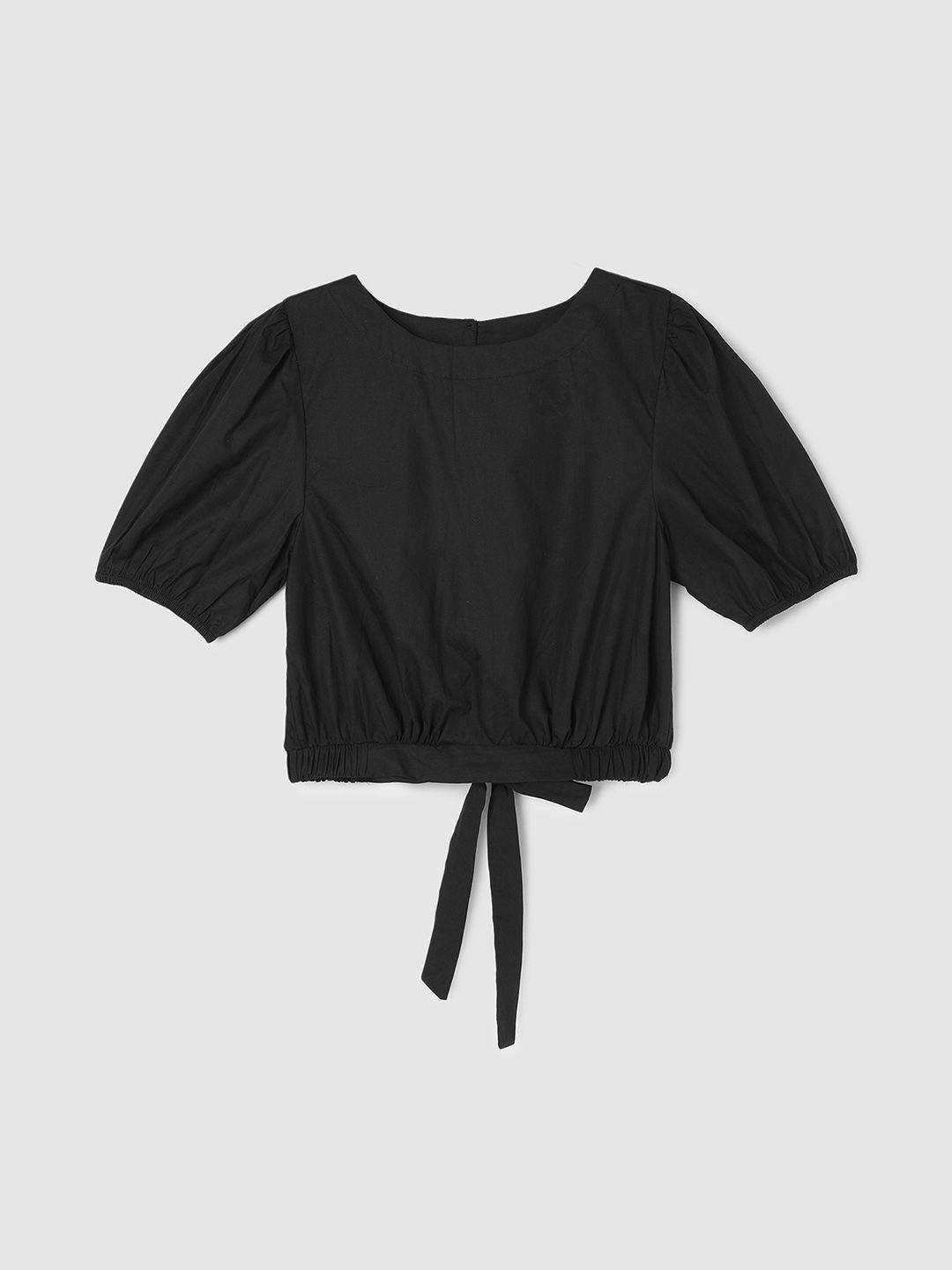 

max Girls Solid Round Neck Cotton Top, Black