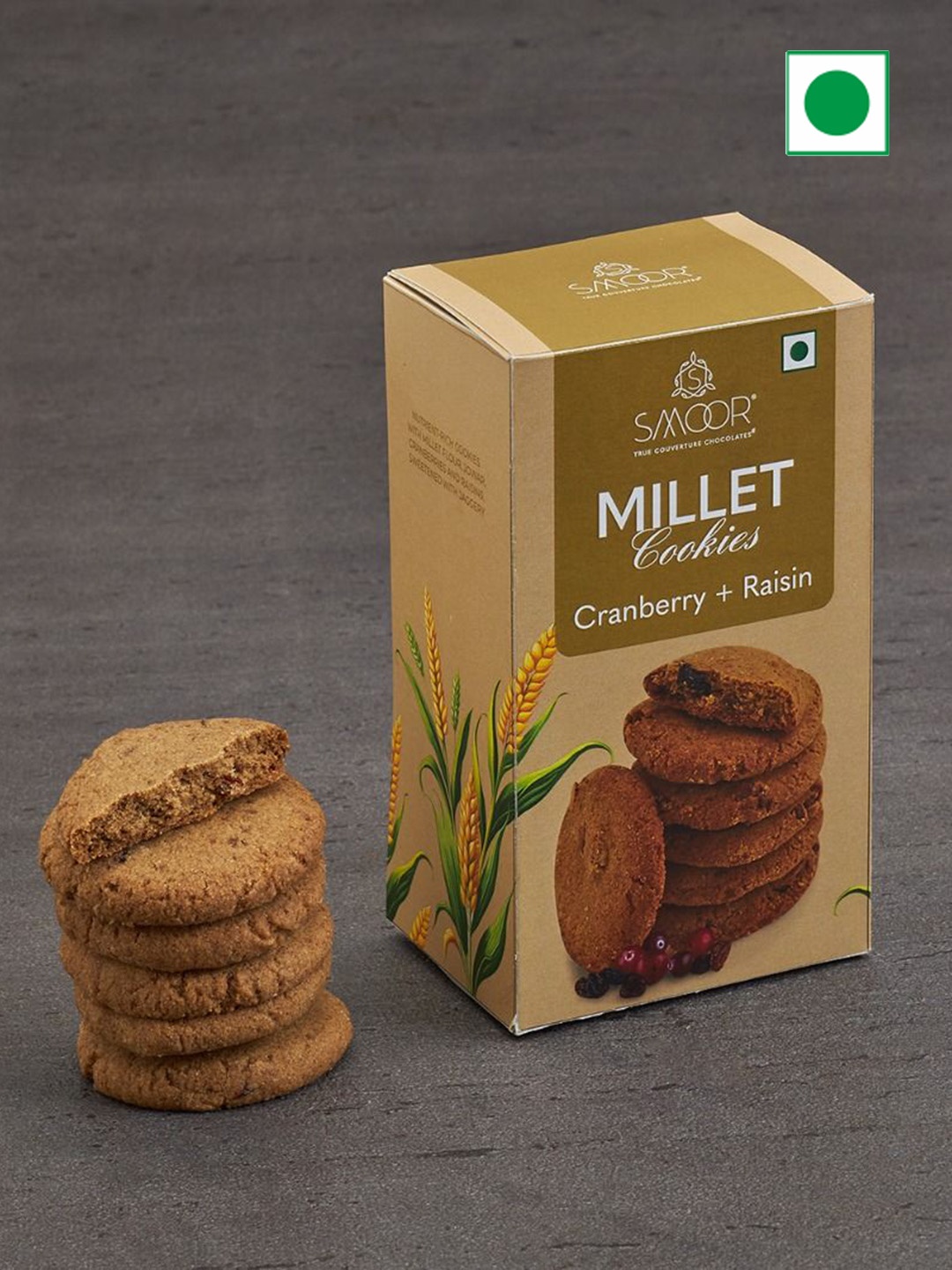 

SMOOR Pack of 2 Cranberry Raisin Millet Cookies, Beige