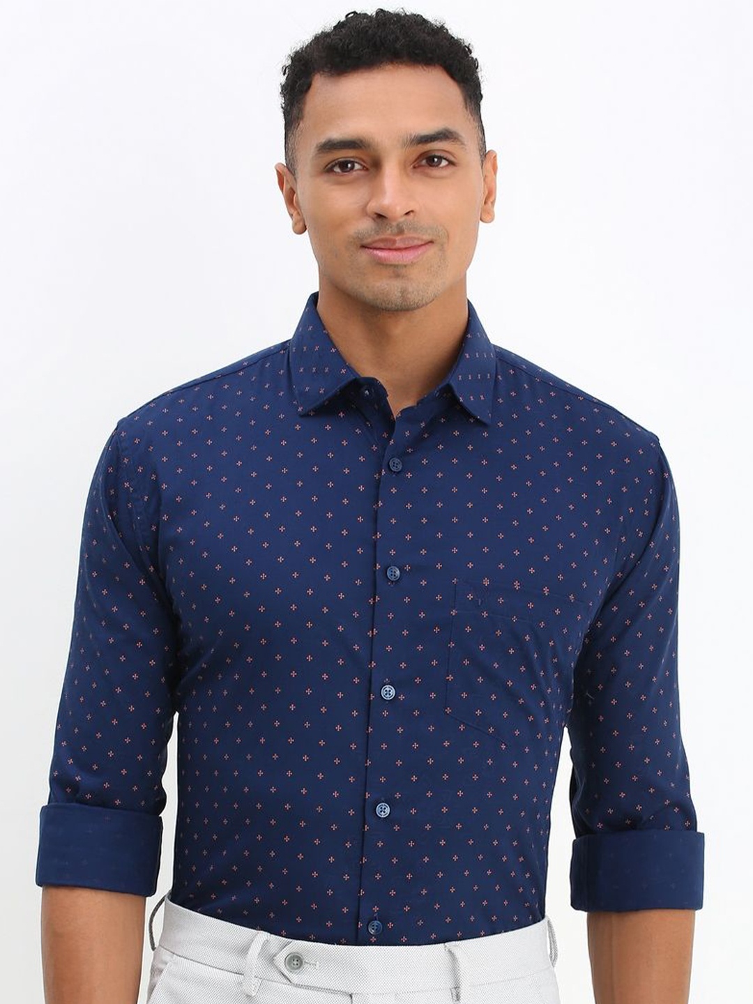 

Allen Solly Men Spread Collar Micro Ditsy Printed Cotton Slim Fit Formal Shirt, Blue