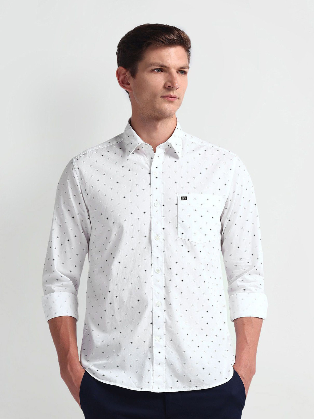 

Arrow Sport Men Smart Spread Collar Micro Ditsy Printed Cotton Slim Fit Casual Shirt, White