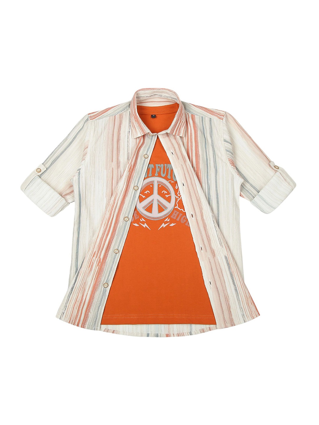 

CAVIO Boys Spread Collar Abstract Printed Cotton Casual Shirts & T-Shirt, Orange