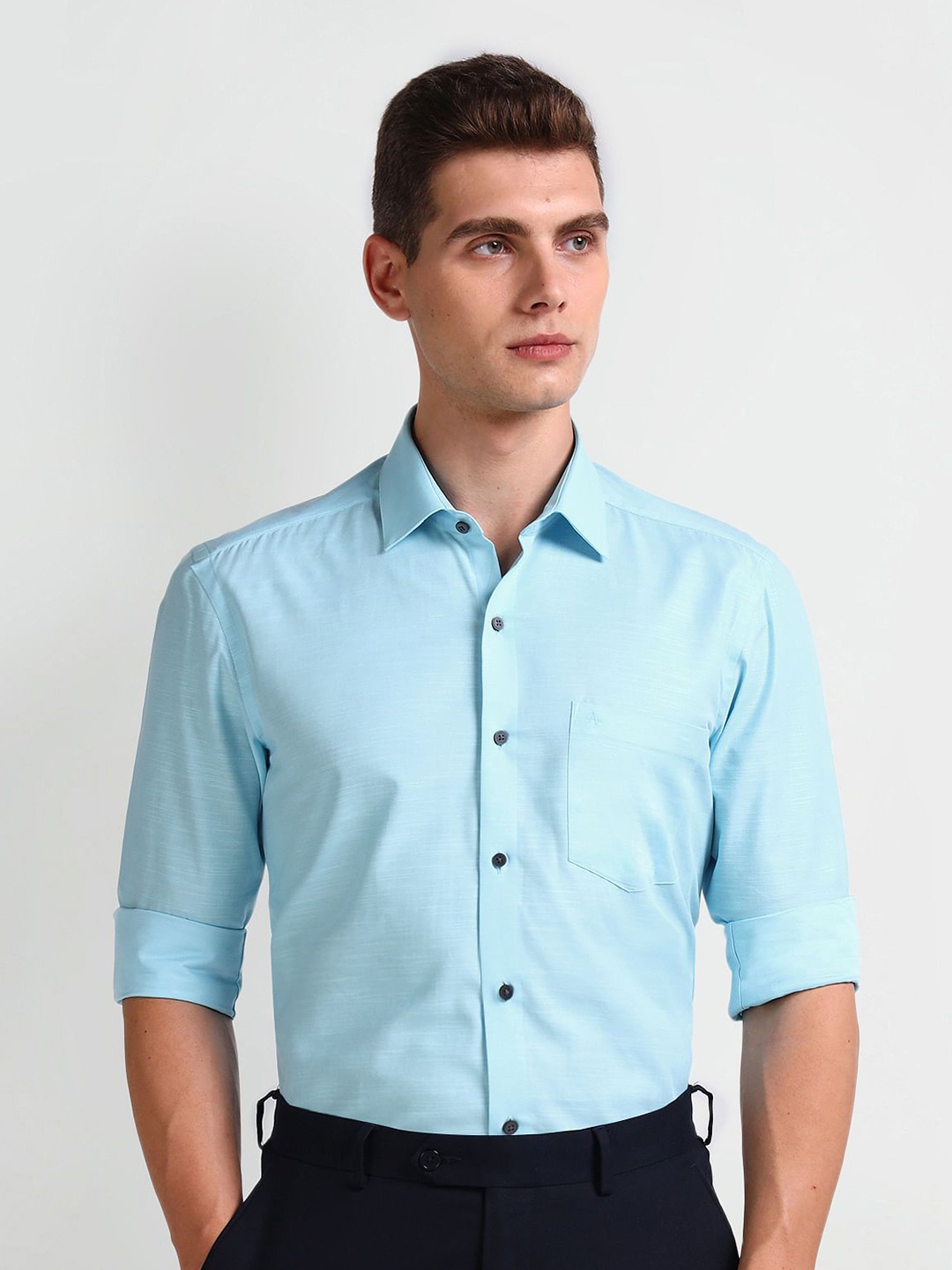 

Arrow Men Smart Spread Collar Solid Cotton Slim Fit Formal Shirt, Blue