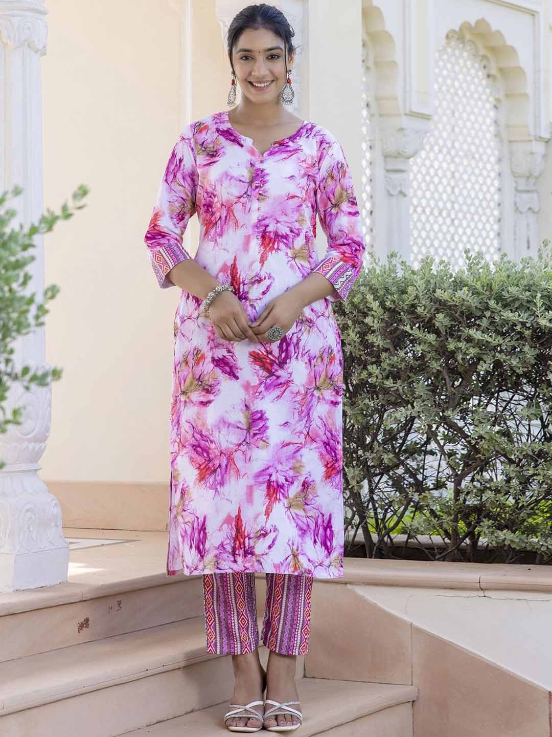 

VredeVogel Abstract Printed Kurta with Trousers, Pink
