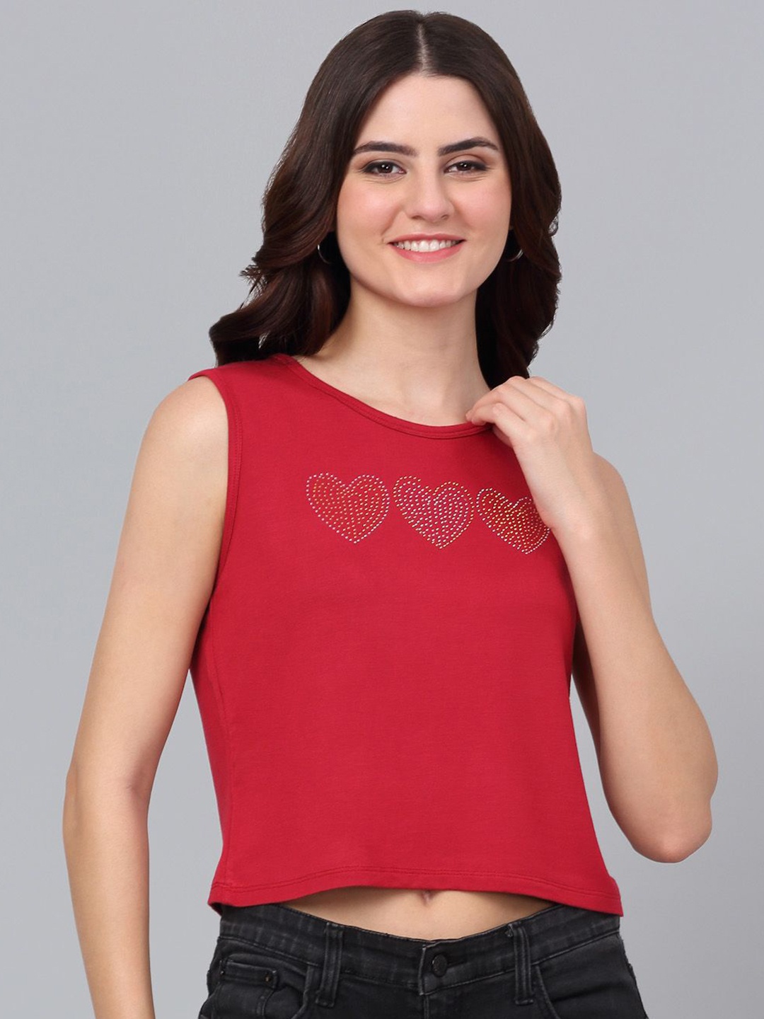 

Dressitude Women Solid Round Neck Pure Cotton T-Shirt, Red