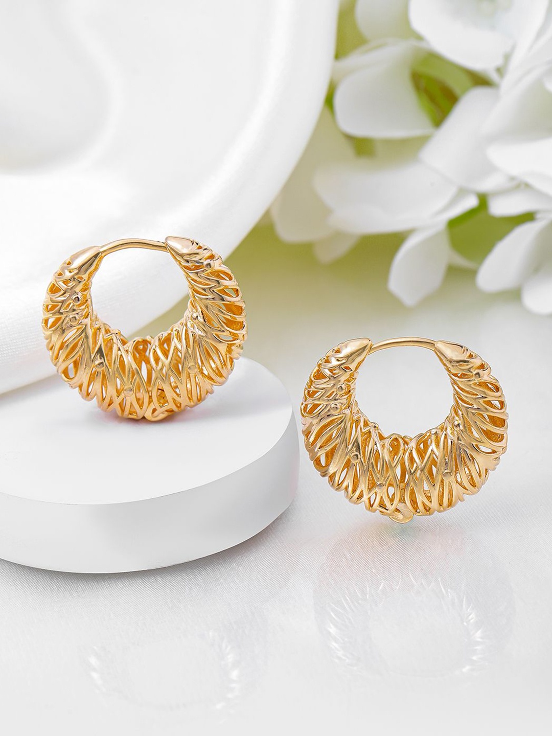 

Rubans 18K Gold Plated Twisted Rope Textured Hoop Earrings in Warm Gold Tone