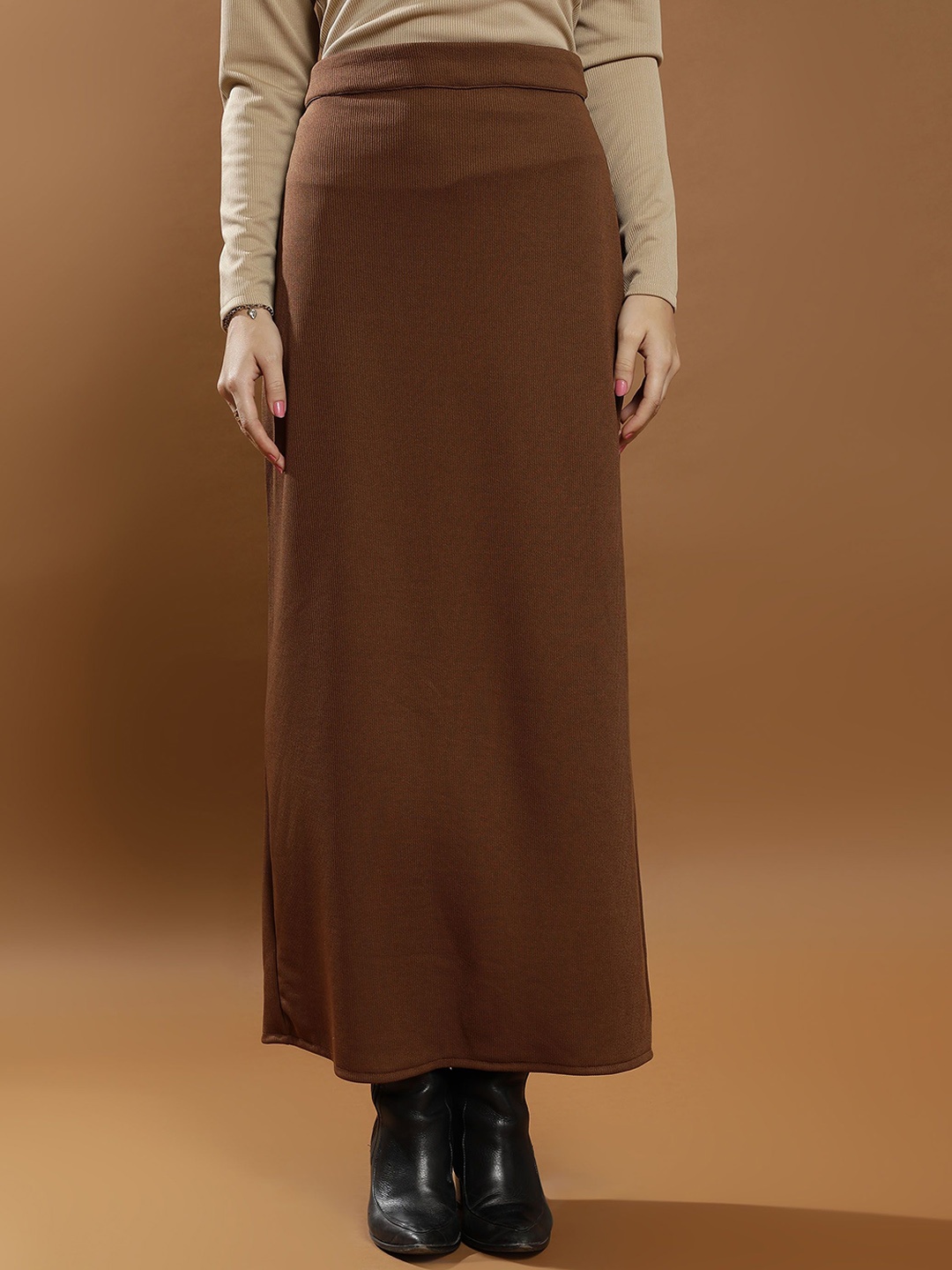 

Athena Immutable Ribbed Straight Maxi Skirt, Brown