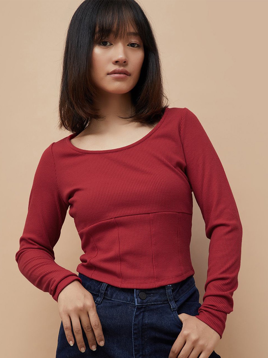 

Ginger by Lifestyle Women Solid Scoop Neck Top, Red