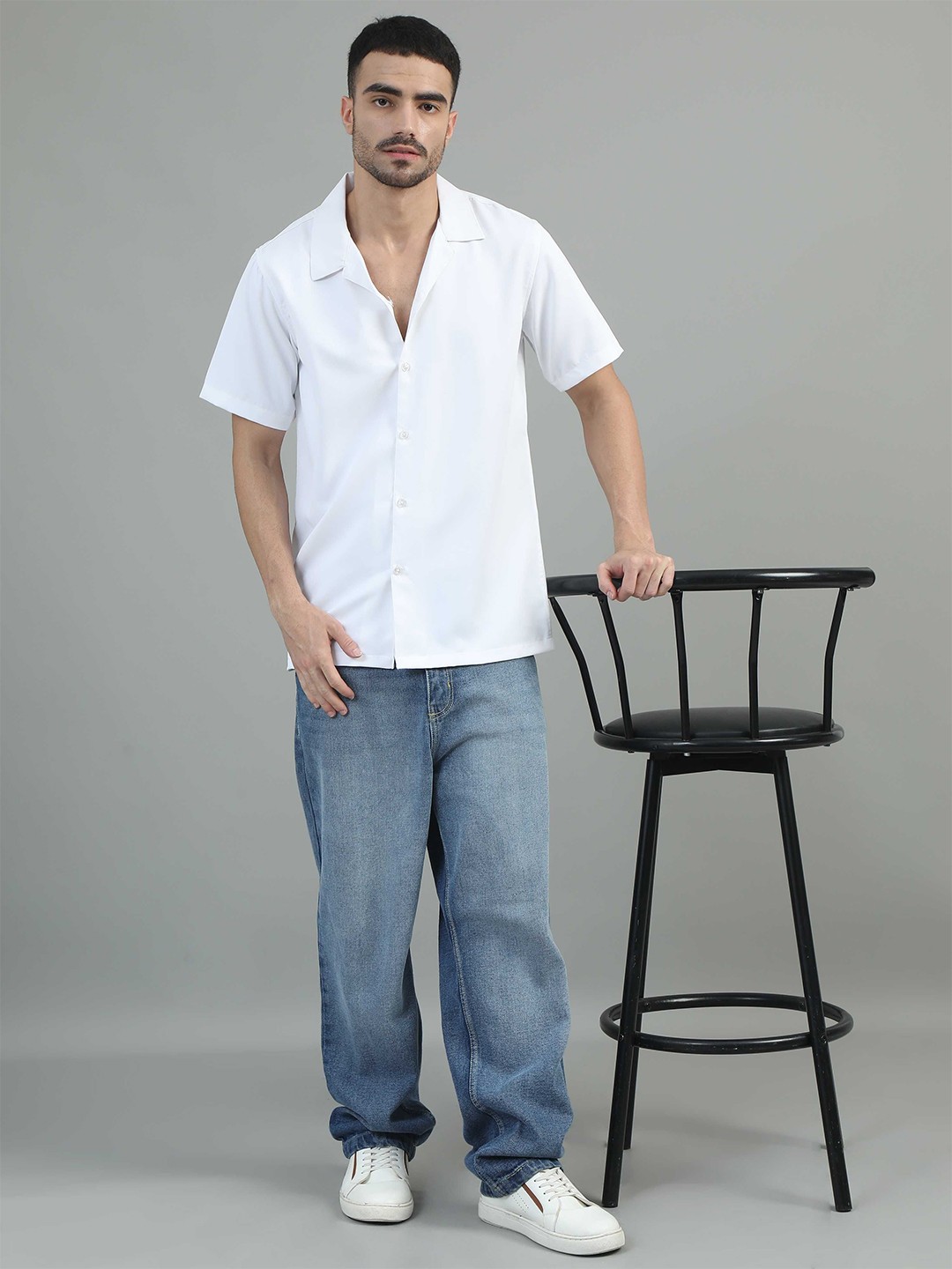 

SORATIA Men Cuban Collar Solid Elastane Relaxed Fit Casual Shirt, White