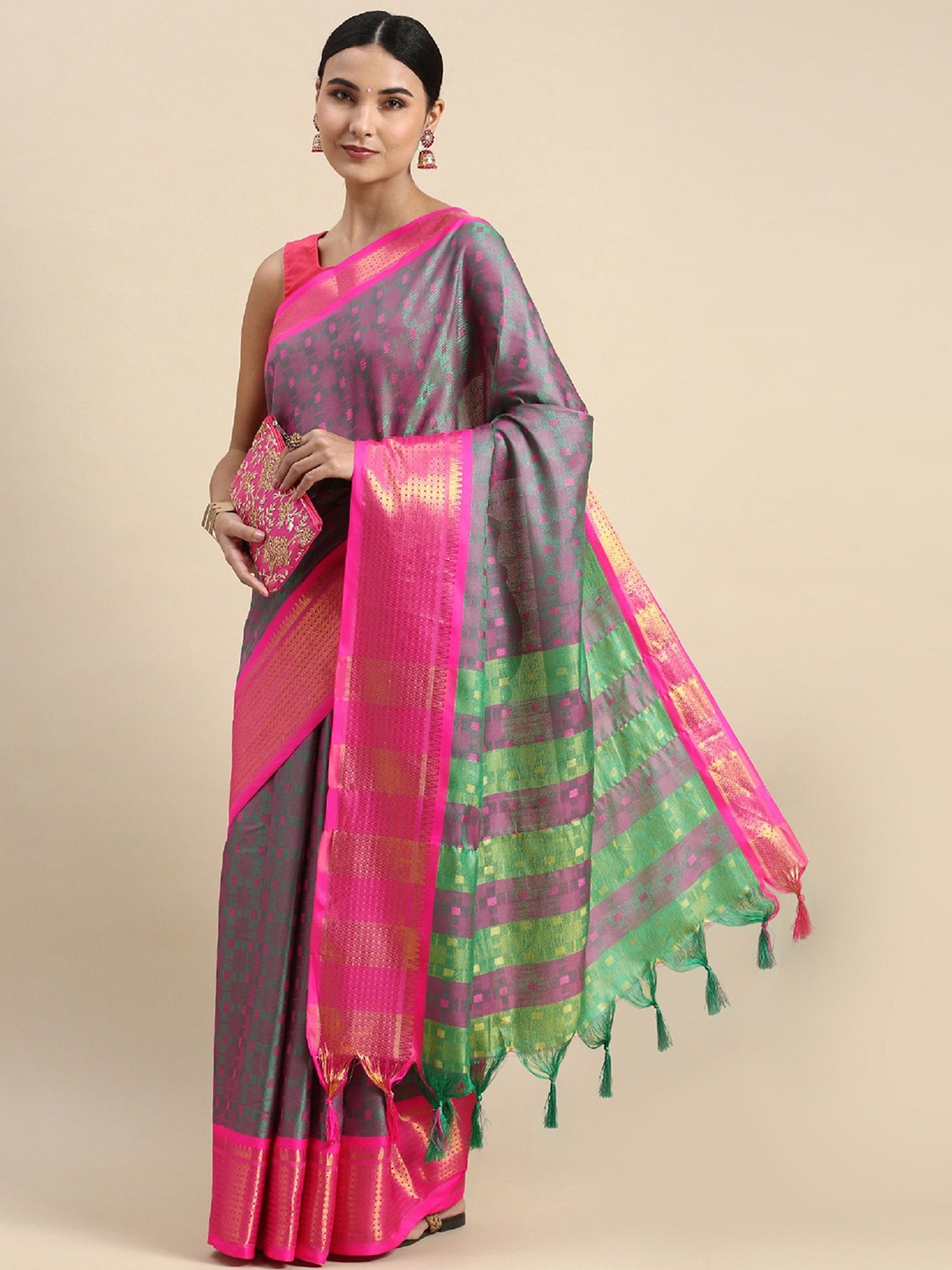 

Aika Woven Design jacquard Saree with blouse piece, Purple