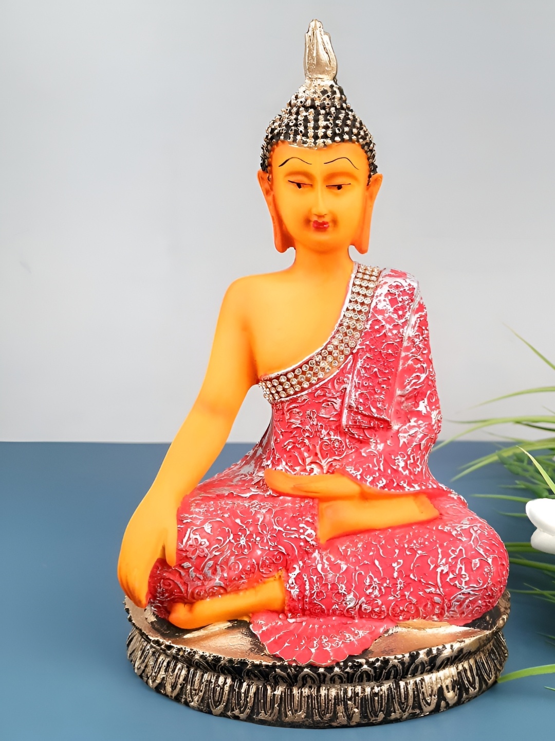 

apka mart Pink & Orange Coloured Lord Gautam Buddha Idol Showpiece