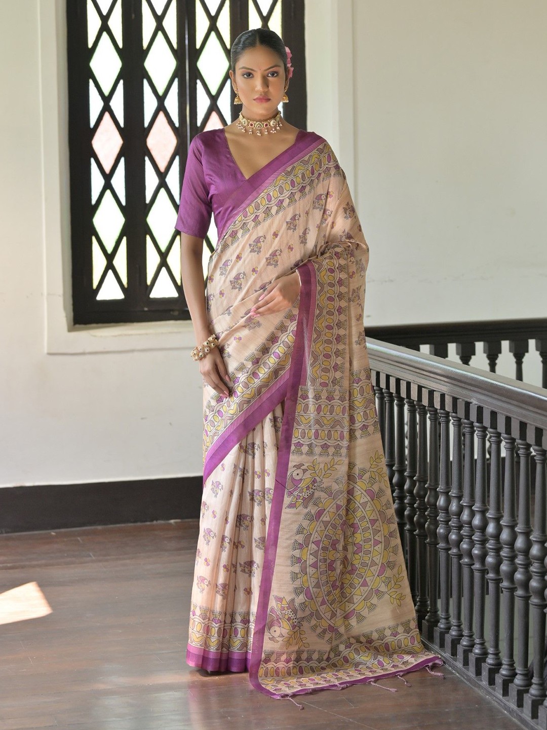 

LeeliPeeri Designer Ethnic Motifs Silk Blend Tussar Saree, Purple