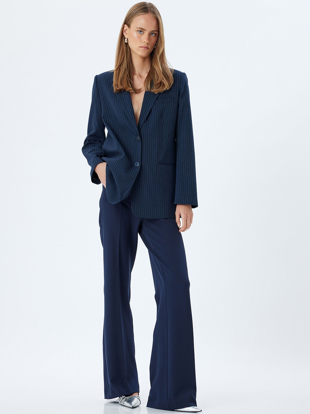 

Koton Women Longline Tailored Jacket, Navy blue