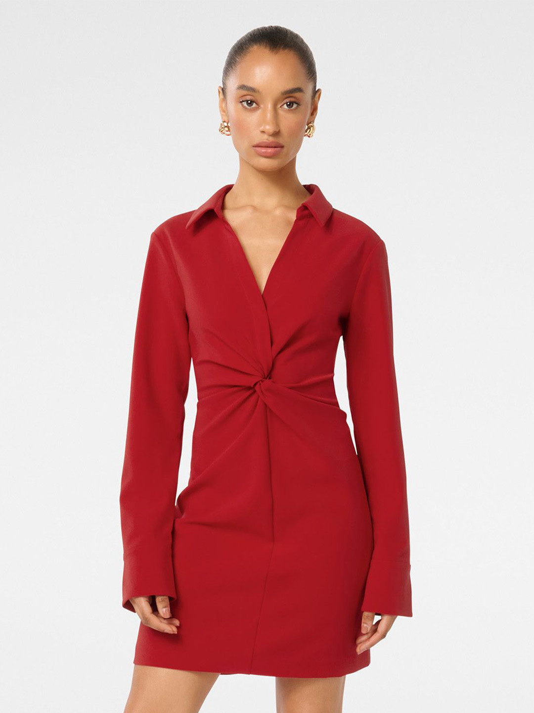 

Forever New Madison Petite Twist Shirt Collar Mini Dress, Red