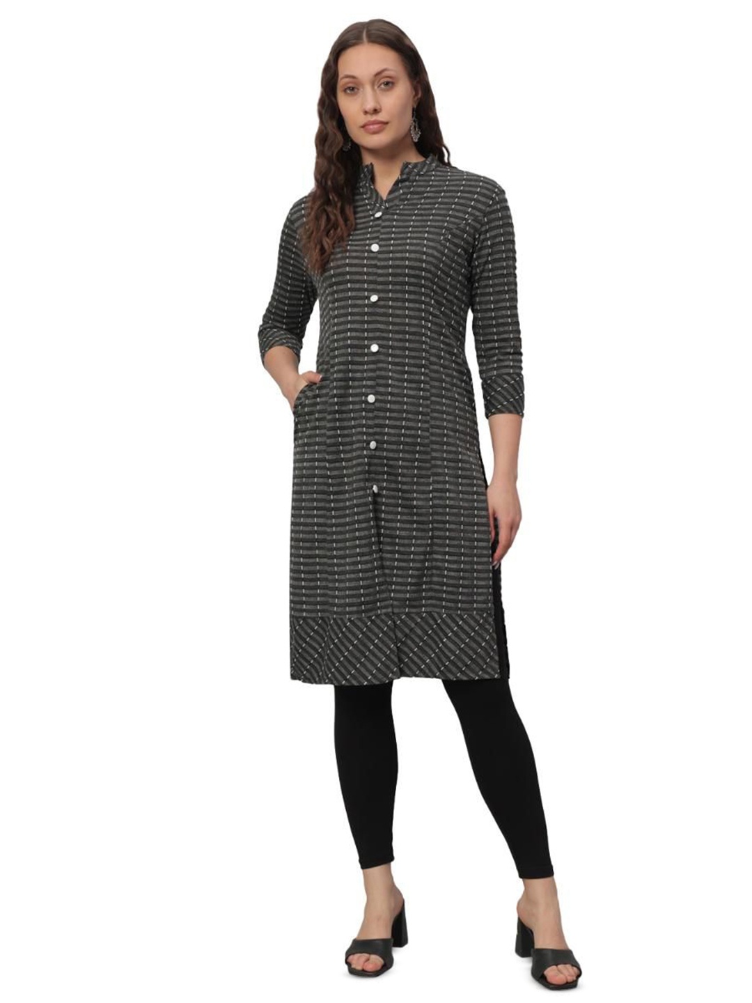 

GLITO Women Geometric Printed Kurta, Grey melange