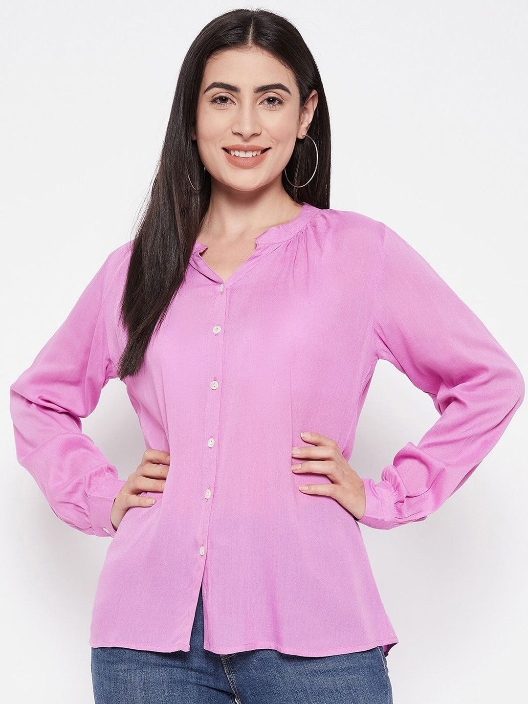 

BAESD Women Classic Mandarin Collar Solid Casual Shirt, Purple