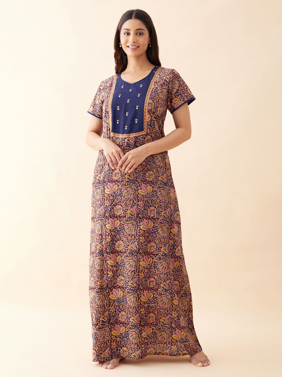 

Maybell Printed Pure Cotton Maxi Nightdress, Maroon