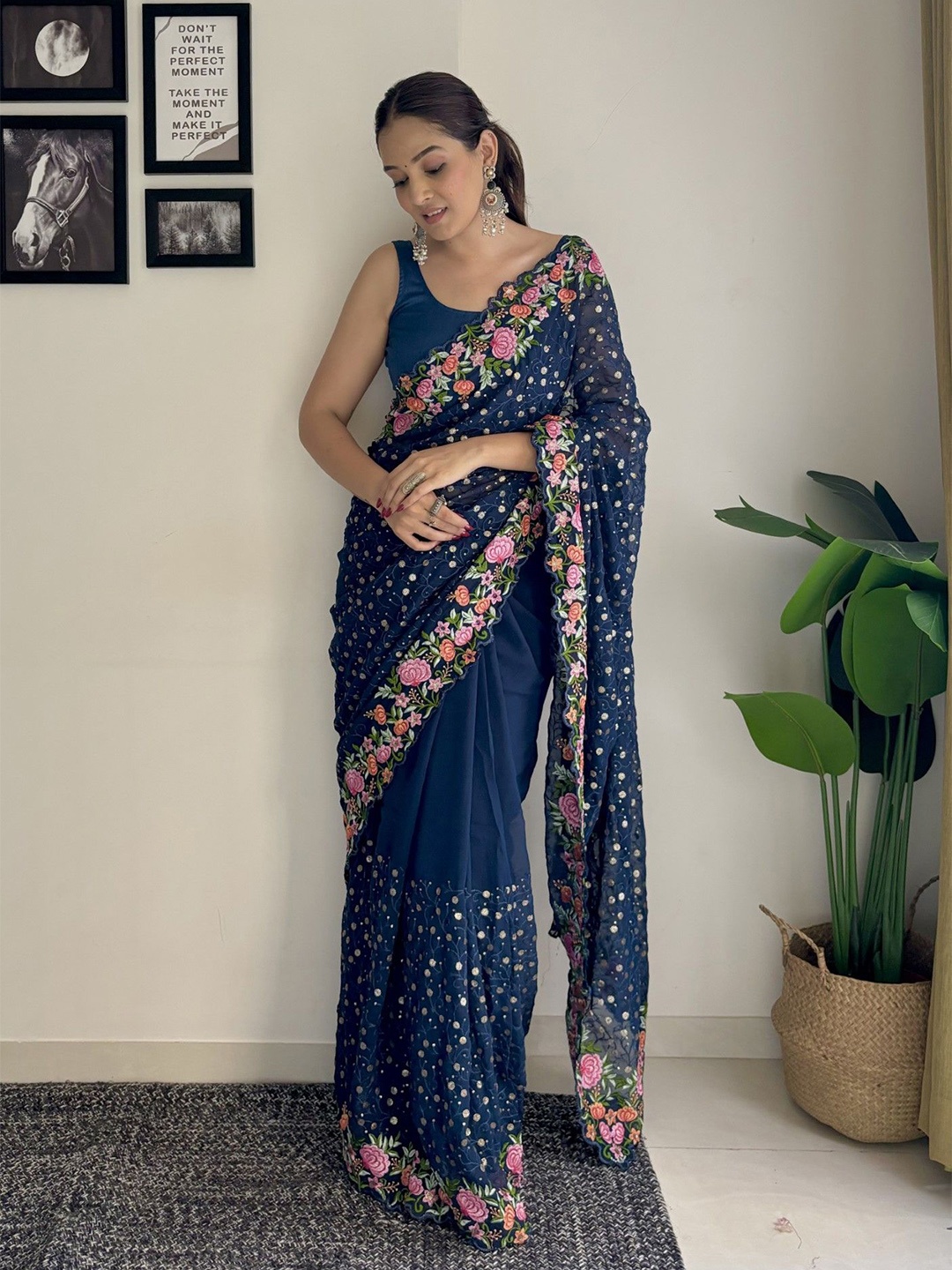 

LeeliPeeri Designer Floral Embroidered Saree, Blue
