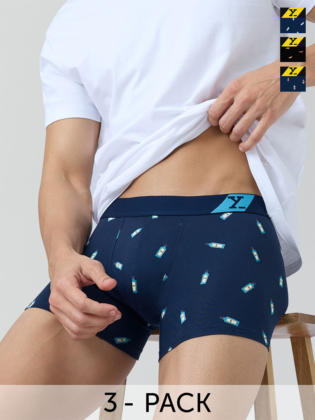

XYXX Splash Intellifresh Pack Of 3 Printed Anti-Roll Cotton Trunks XYTRNK3PCKN917, Blue