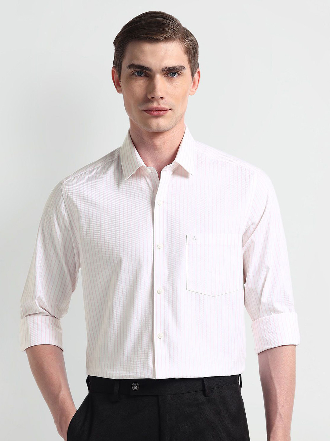

Arrow Men Classic Spread Collar Solid Cotton Formal Shirt, Pink