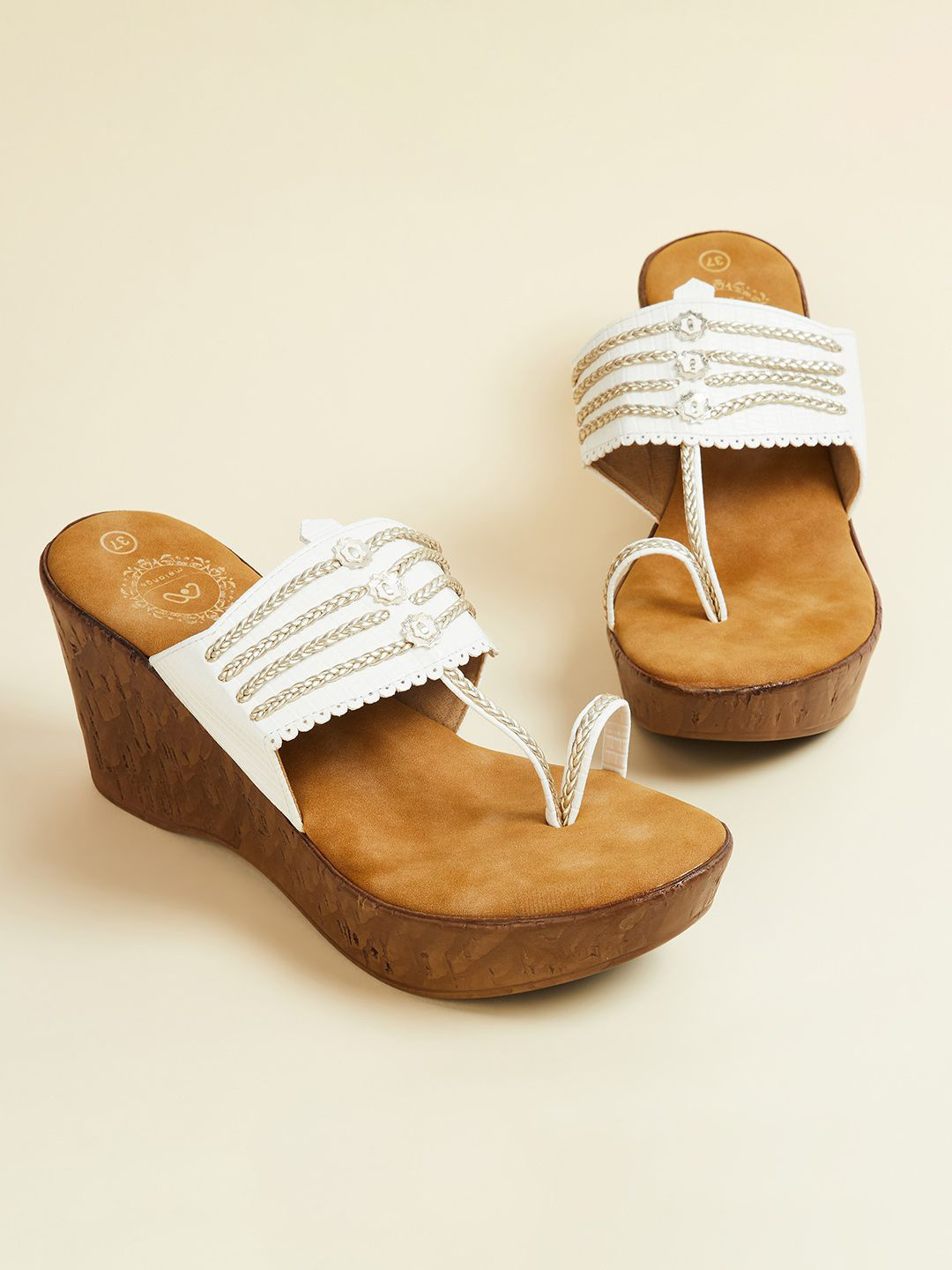 

Melange by Lifestyle Women Open Toe Wedge Heel Sandals, White