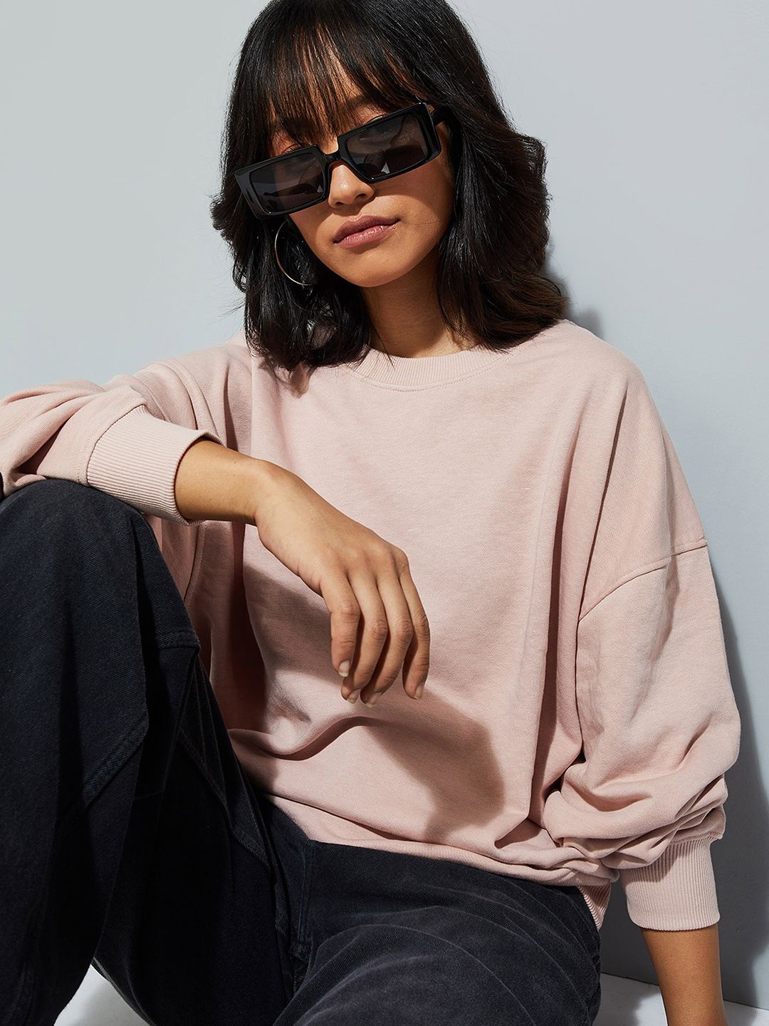

max URB_N Women Oversized Solid Sweatshirt, Pink