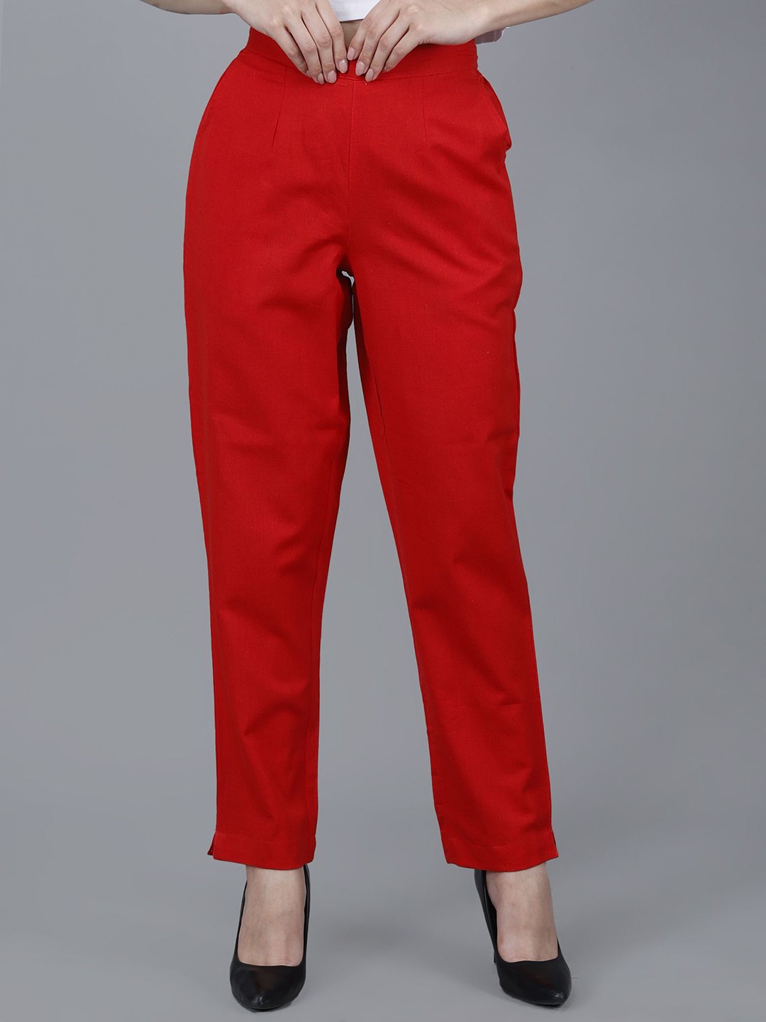 

JAIPUR ETHNIC Women Comfort Pleated Trousers, Red
