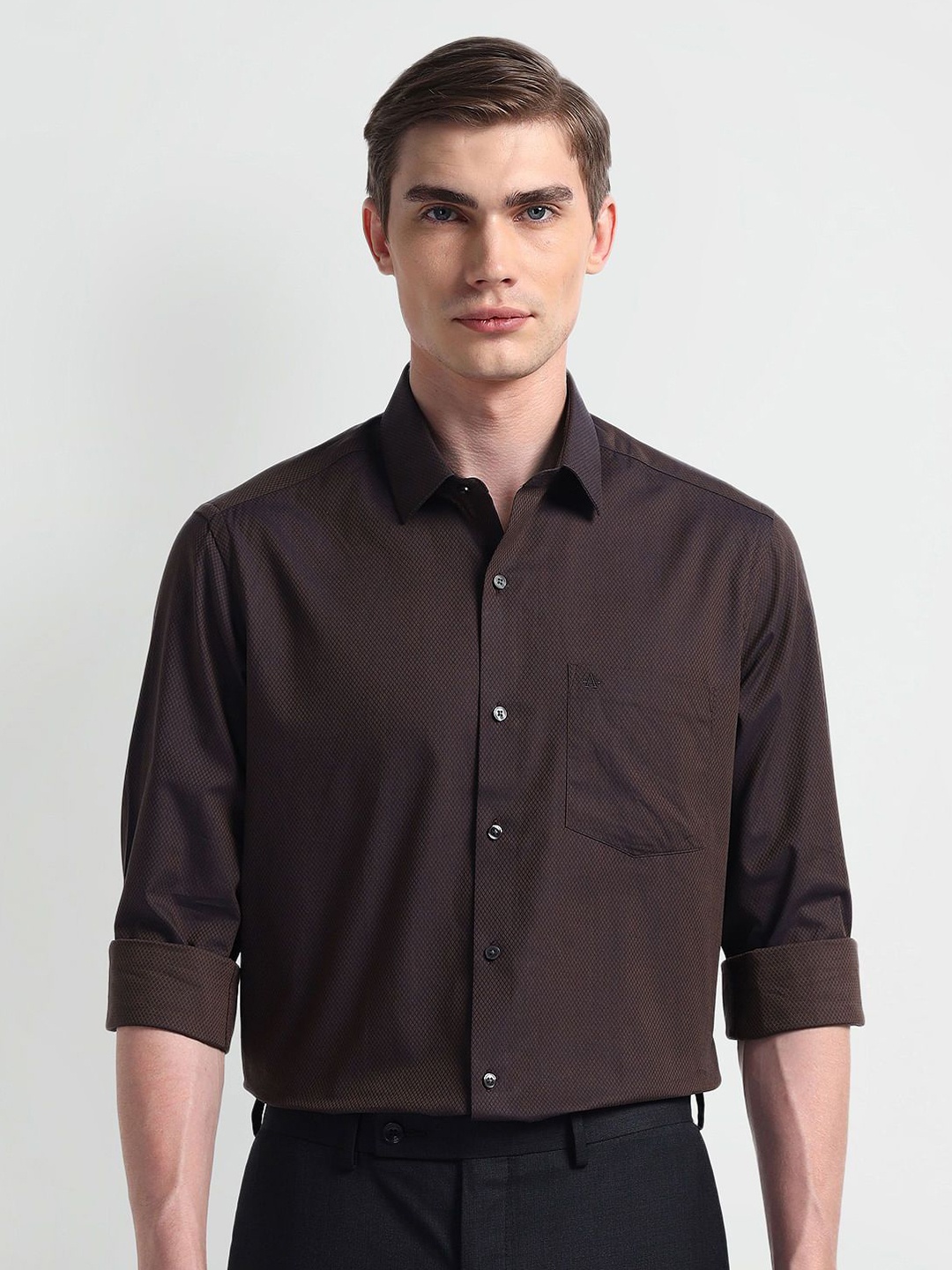 

Arrow Men Classic Spread Collar Solid Cotton Formal Shirt, Purple
