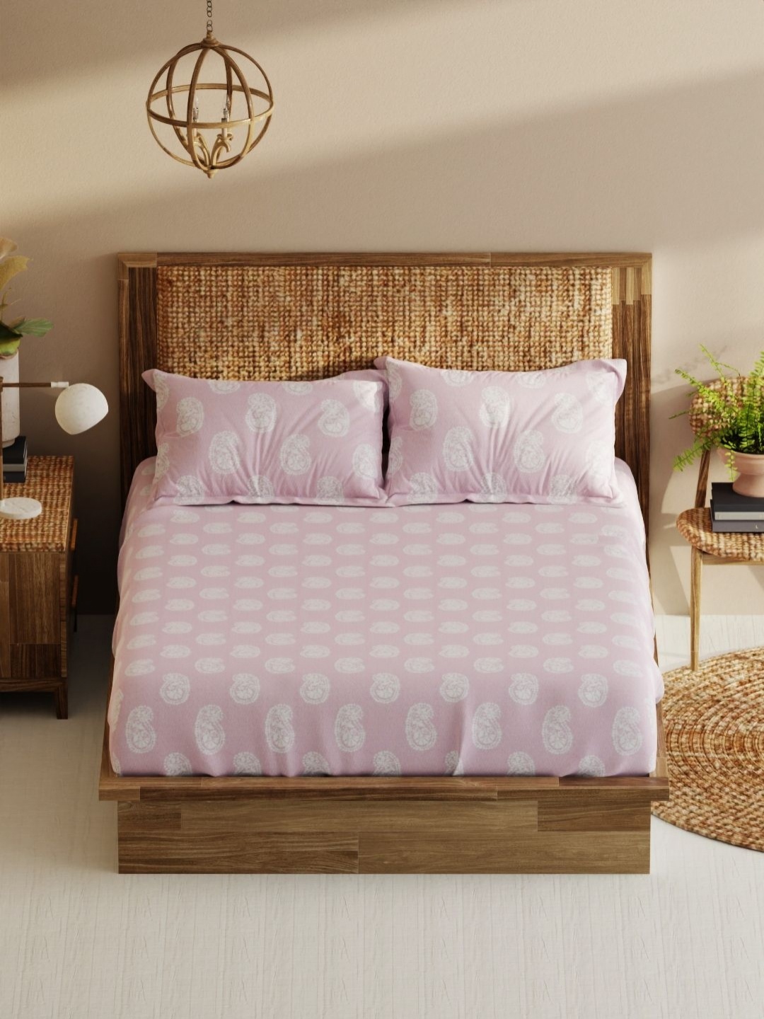 

BIANCA MonklerPurple & White Paisley 210 TC Cotton King Bedsheet With 2 Pillow Covers, Purple