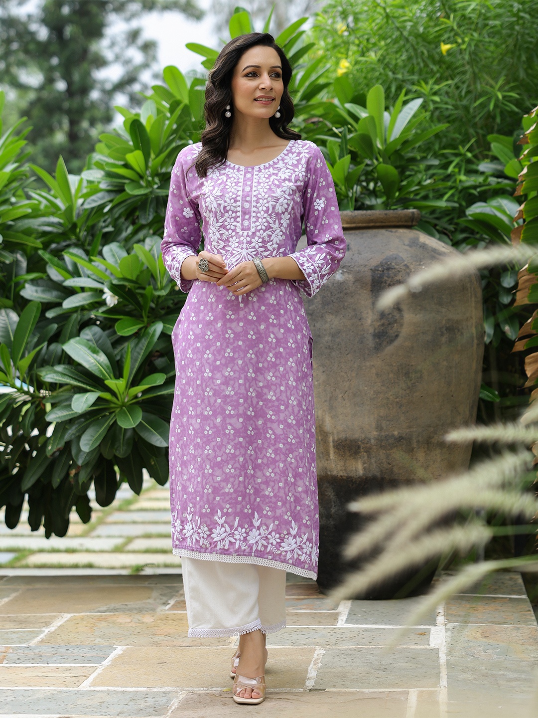 

FASHOR Floral Printed Straight Kurta, Lavender