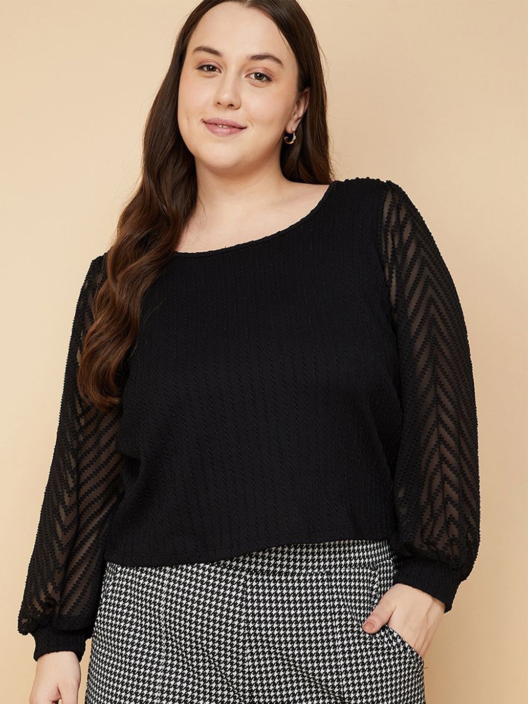 

max Women Solid Round Neck Top, Black