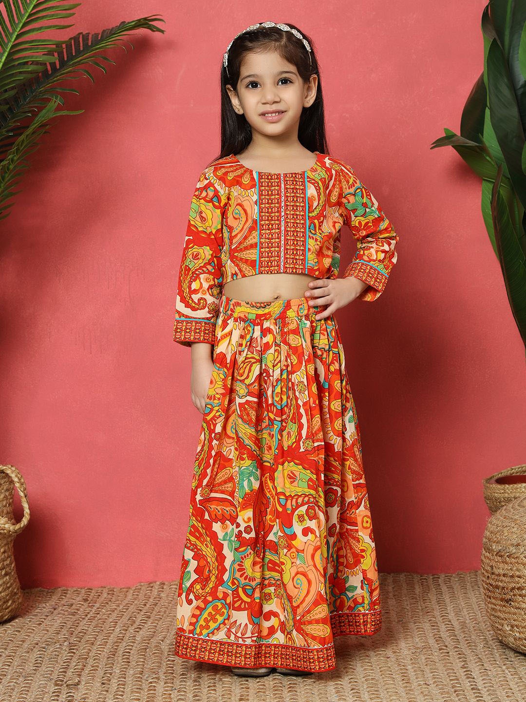 

Readiprint Girls Printed Ready to Wear Lehenga & Blouse, Orange