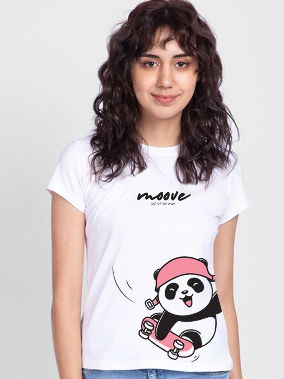 

Bewakoof Women Graphic Printed Round Neck Pure Cotton T-shirt, White