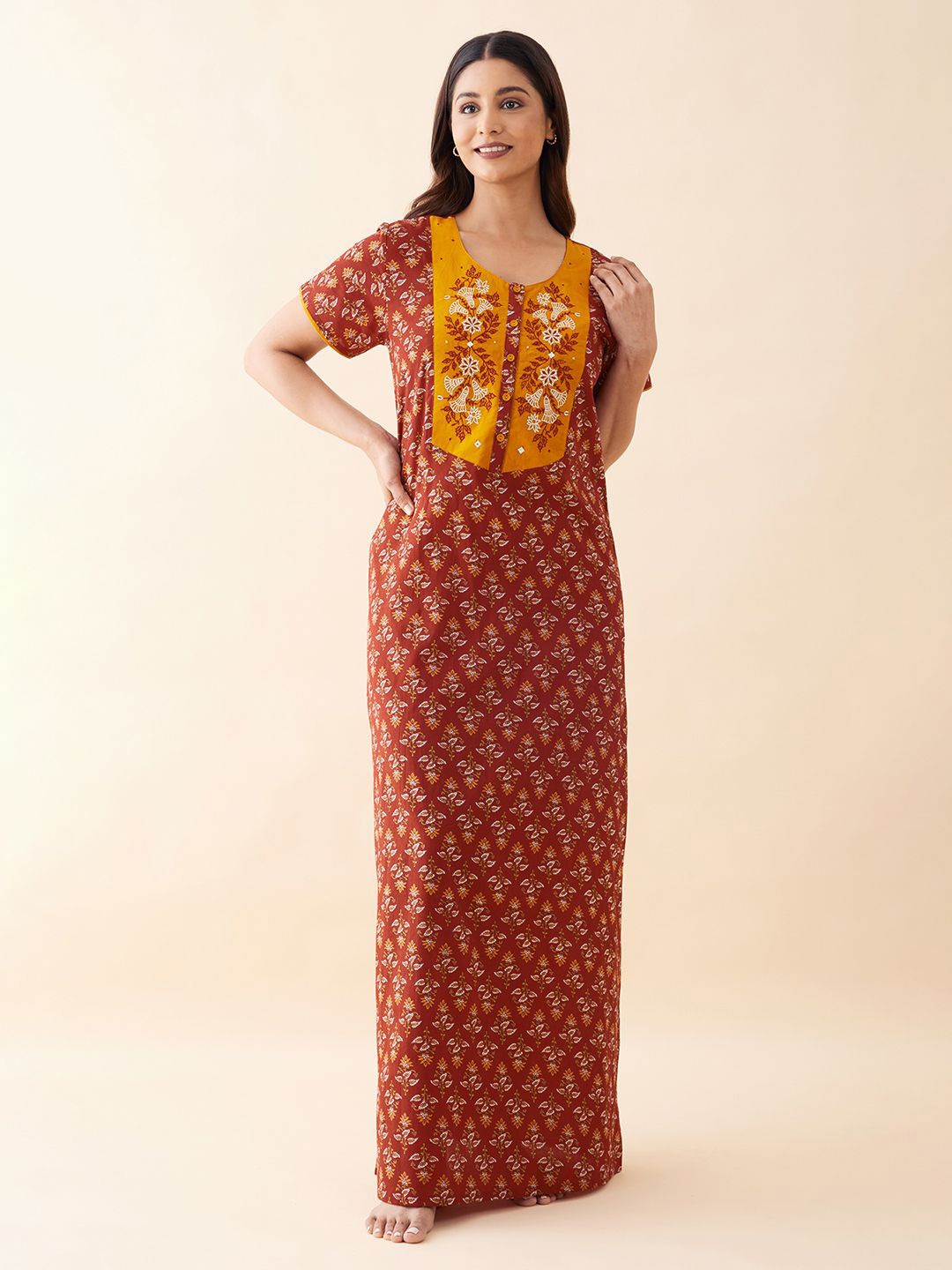 

Maybell pure cotton floral printed Maxi Nightdress, Rust