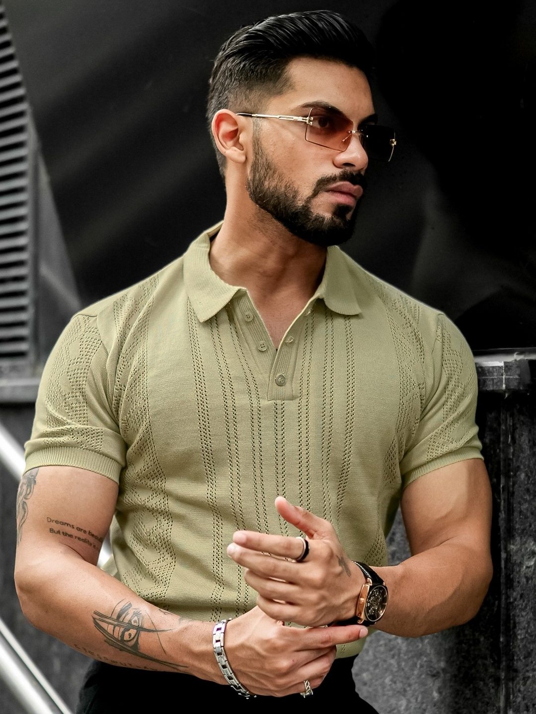 

Maniac Men Solid Polo Collar Cotton Slim Fit T-Shirt, Beige