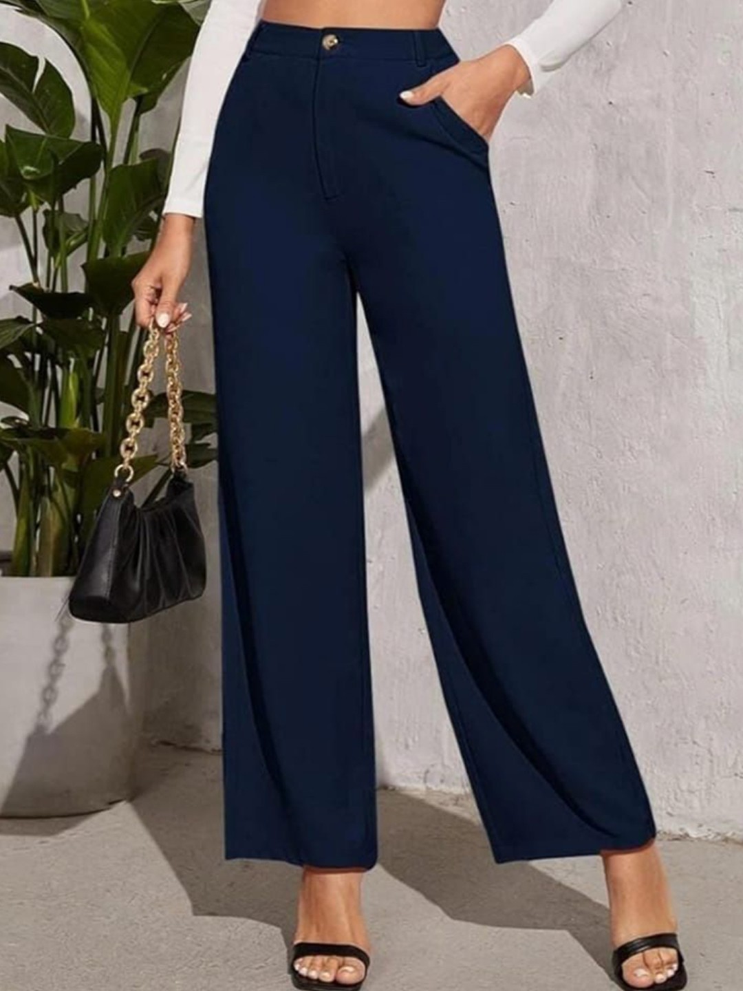 

BROADSTAR Women Smart High-Rise Easy Wash Trousers, Navy blue
