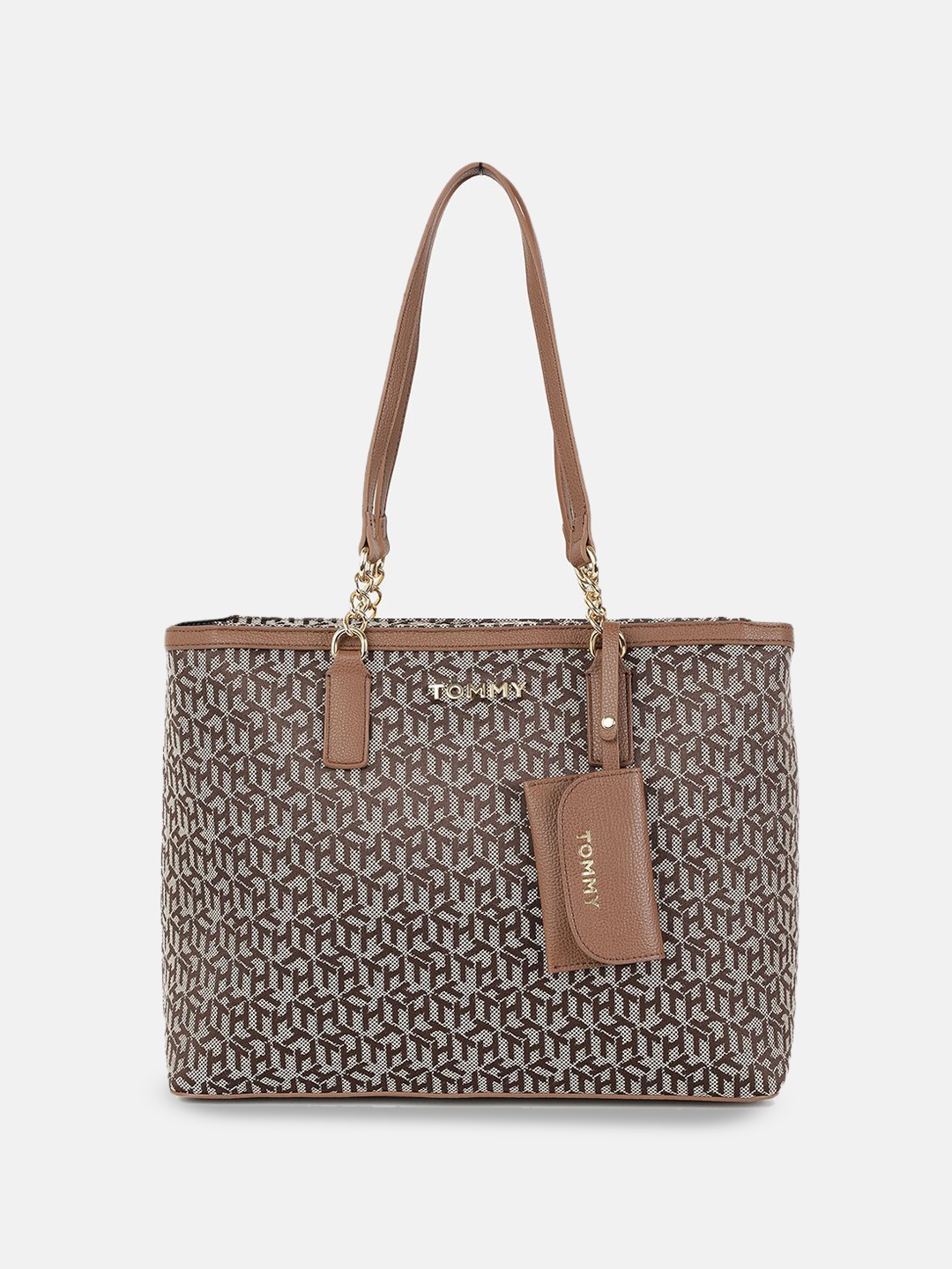 

Tommy Hilfiger Structured Tote Bag with Cut Work, Brown