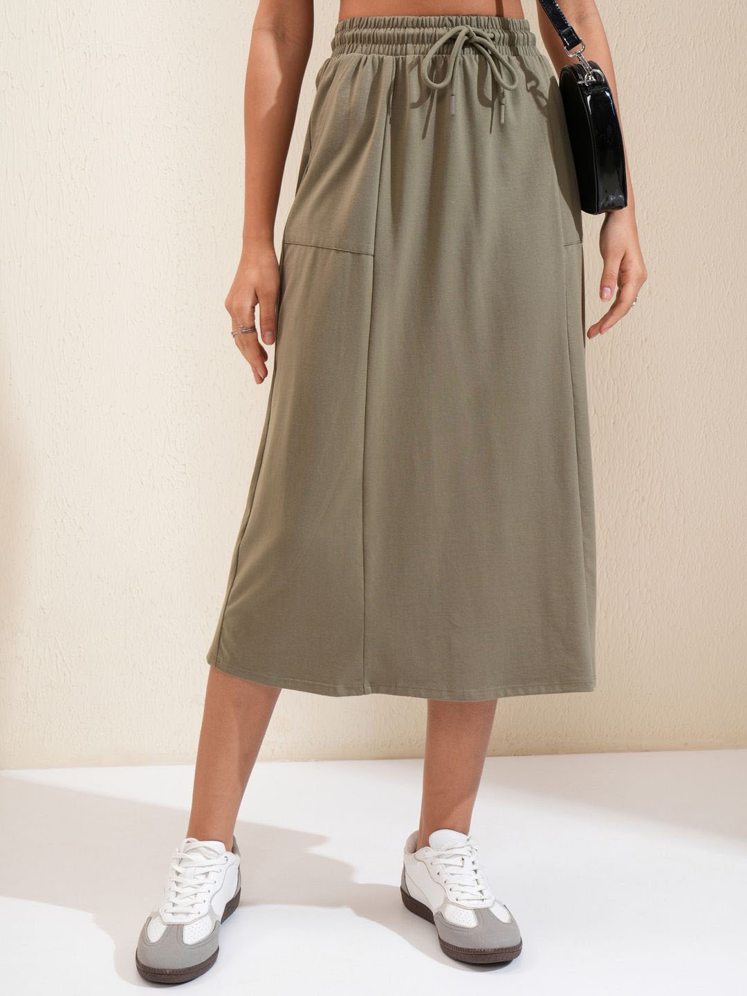 

Tokyo Talkies Women Knitted Midi Straight Skirt, Olive