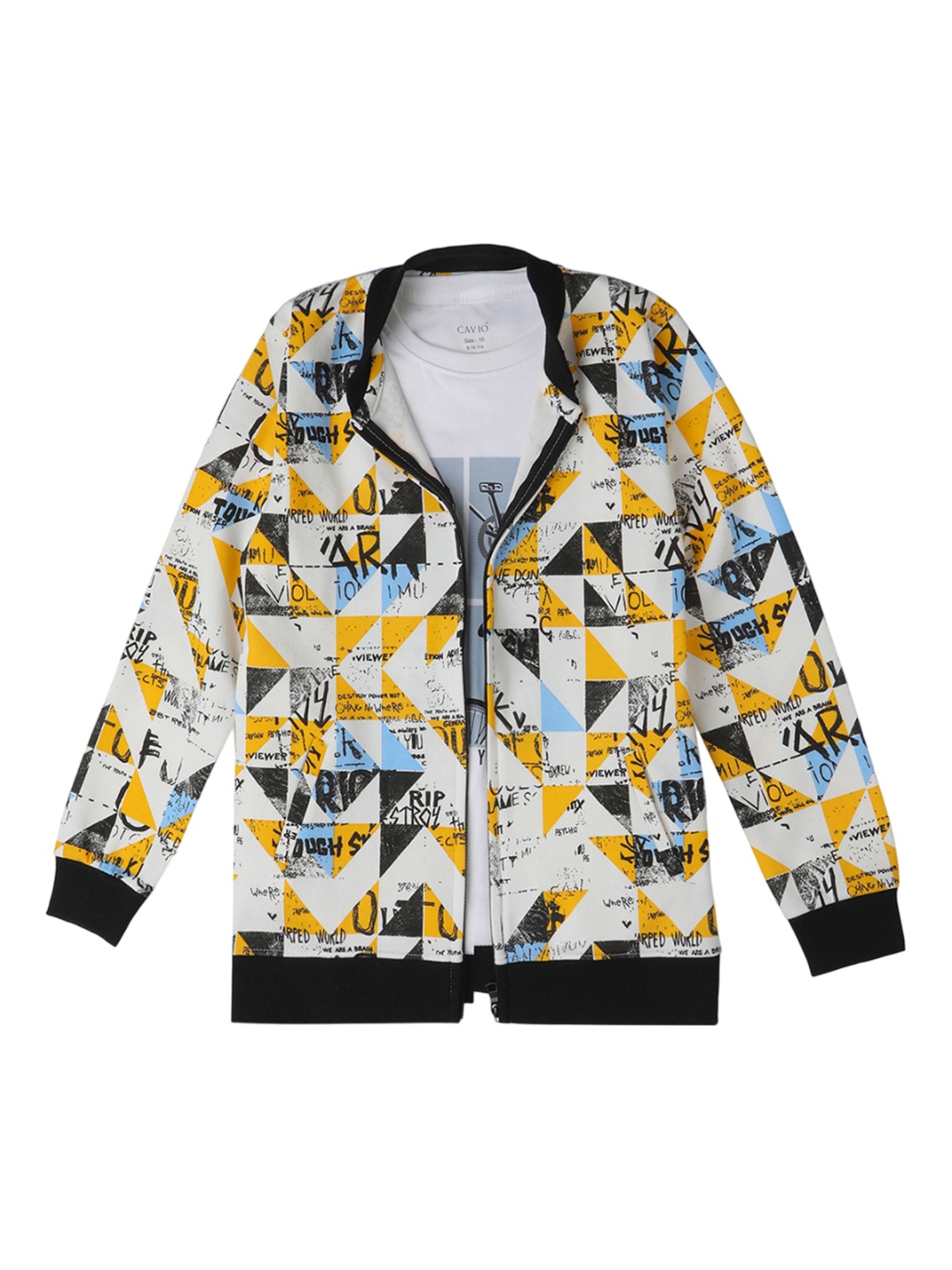 

CAVIO Boys Geometric Reversible Jacket & T-Shirt, Yellow