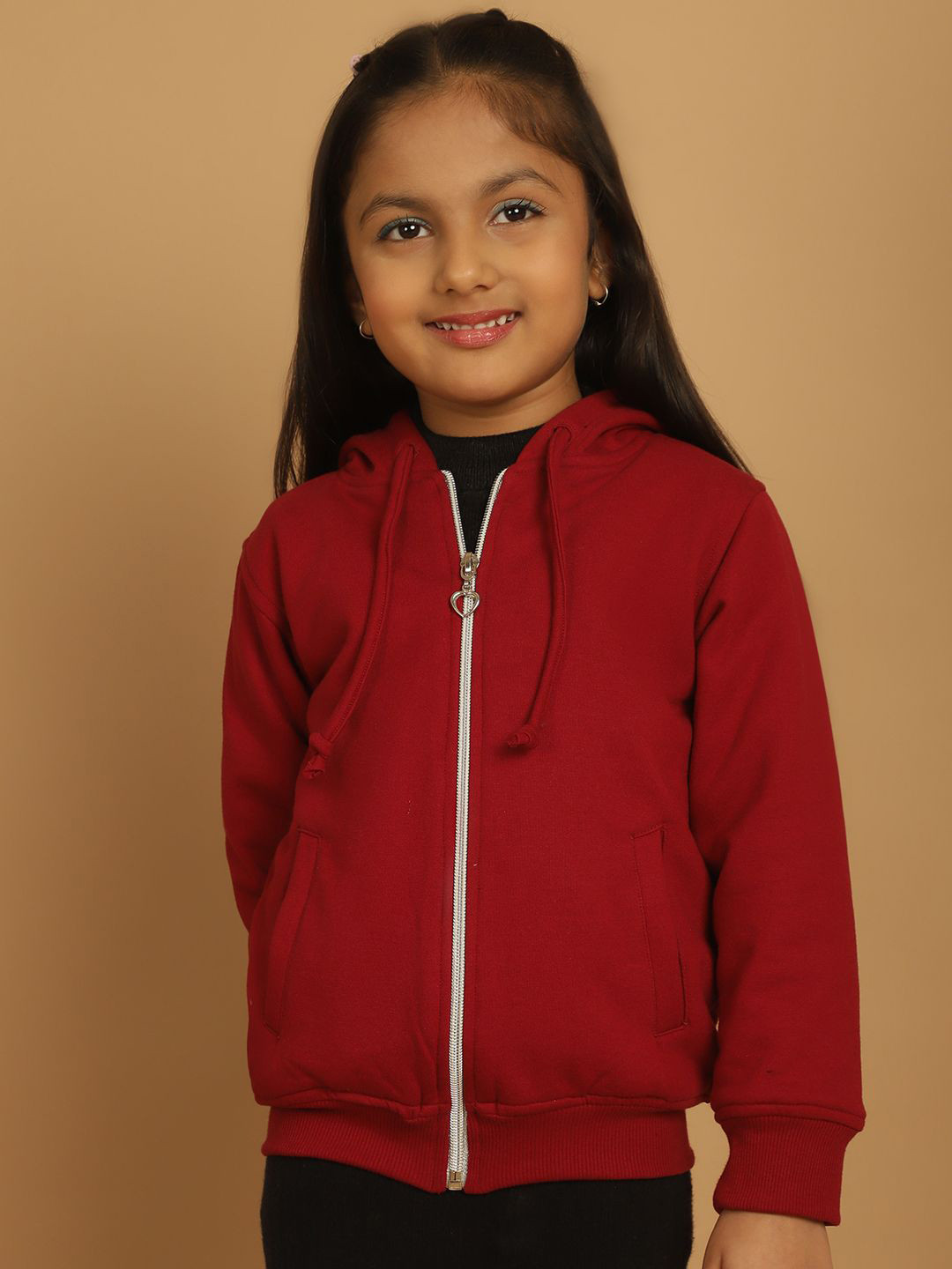 

MINI & MING Girls Solid Hooded Sweatshirt, Maroon