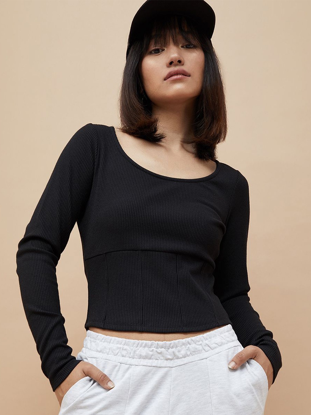 

Ginger by Lifestyle Women Solid Scoop Neck Top, Black