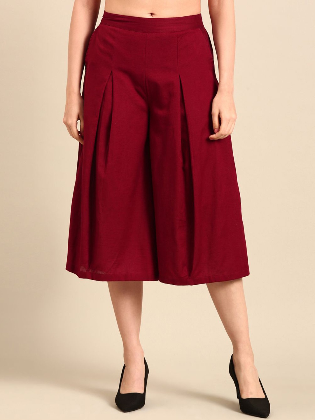 

De Moza Women Pleated Culottes Trousers, Maroon