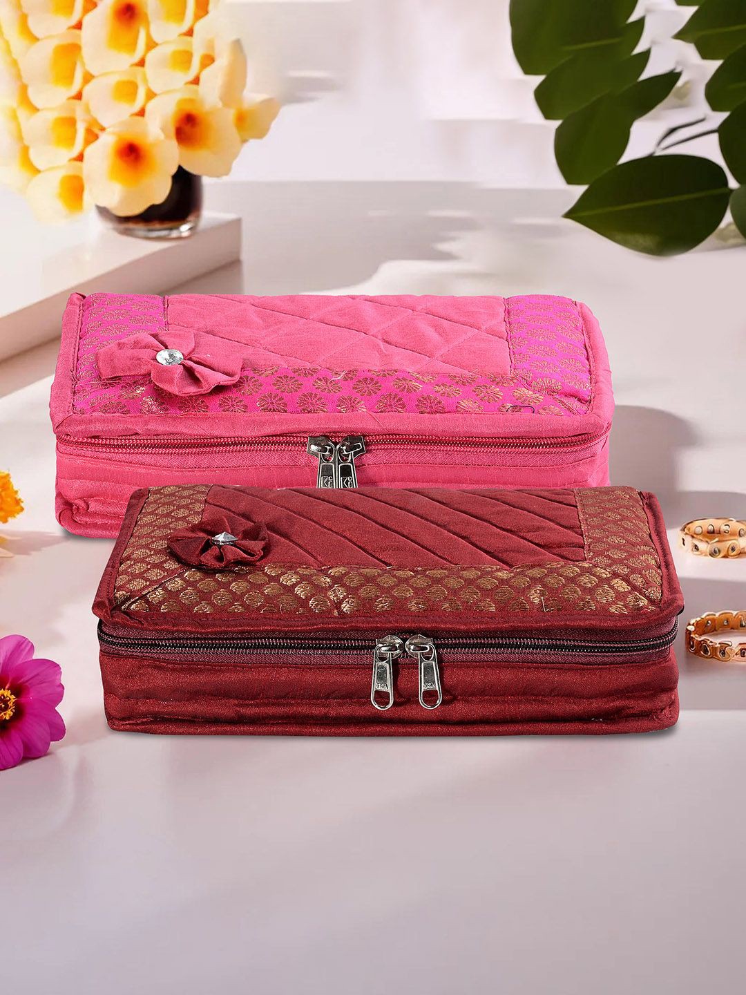 

Kuber Industries Maroon & Pink 2 Pieces Self Design Jewellery Organisers
