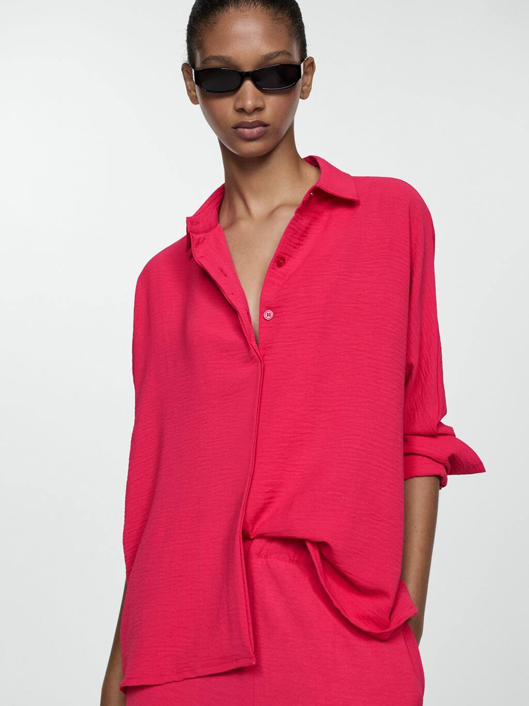 

MANGO Crinkled Effect Casual Shirt, Fuchsia